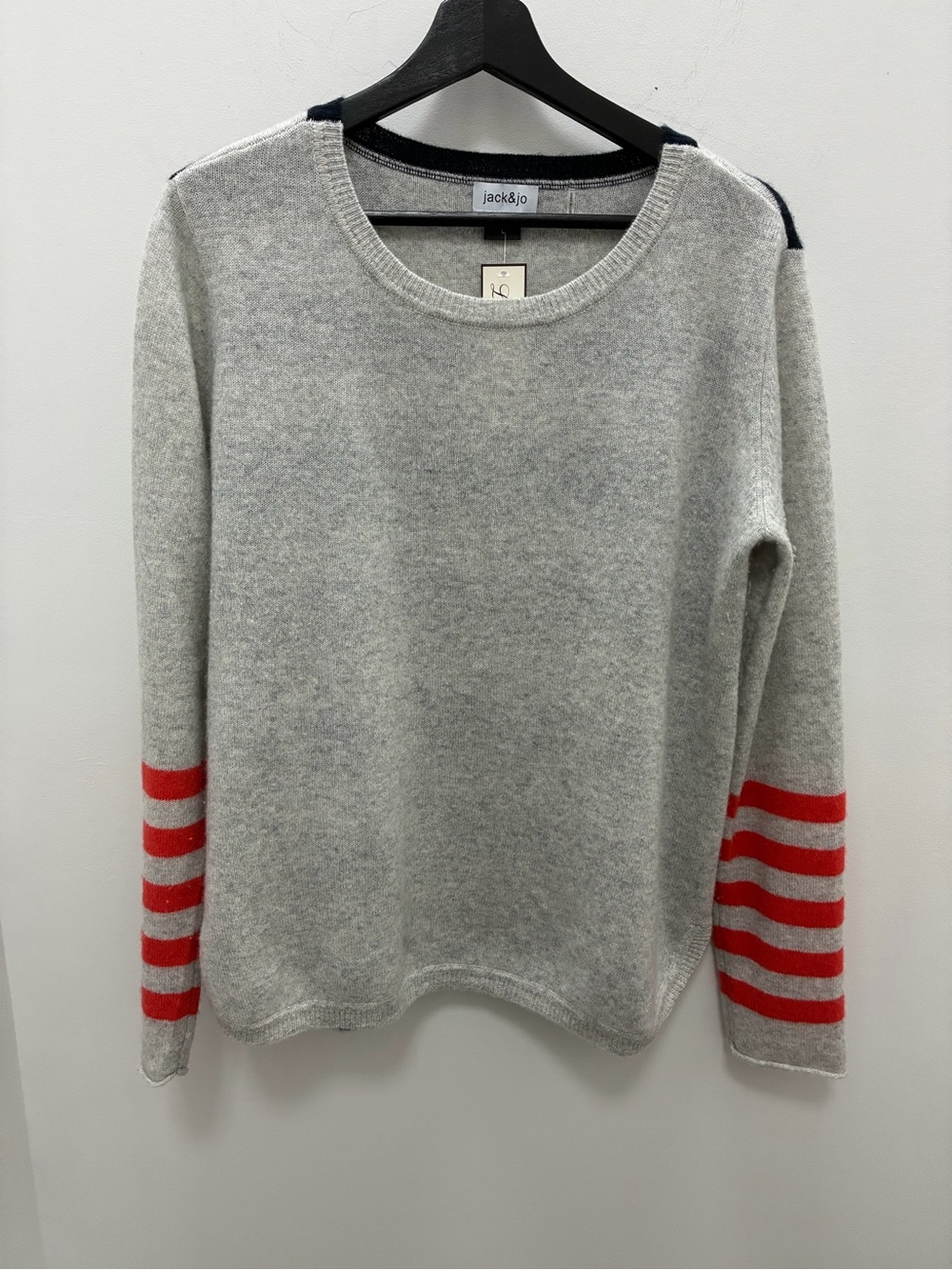 Cashmere Sweater with Red and Navy Stripes